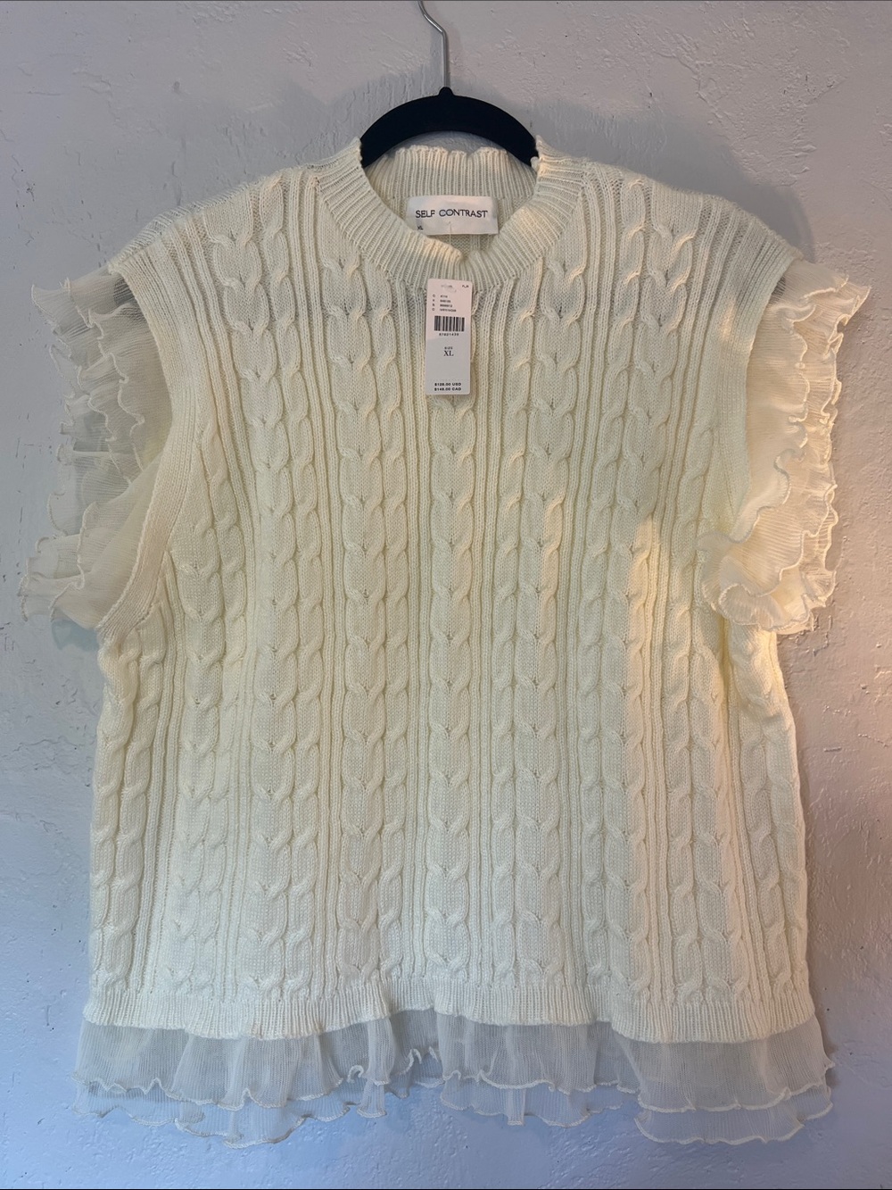Anthropologie Cream Cable Knit Sweater with lace